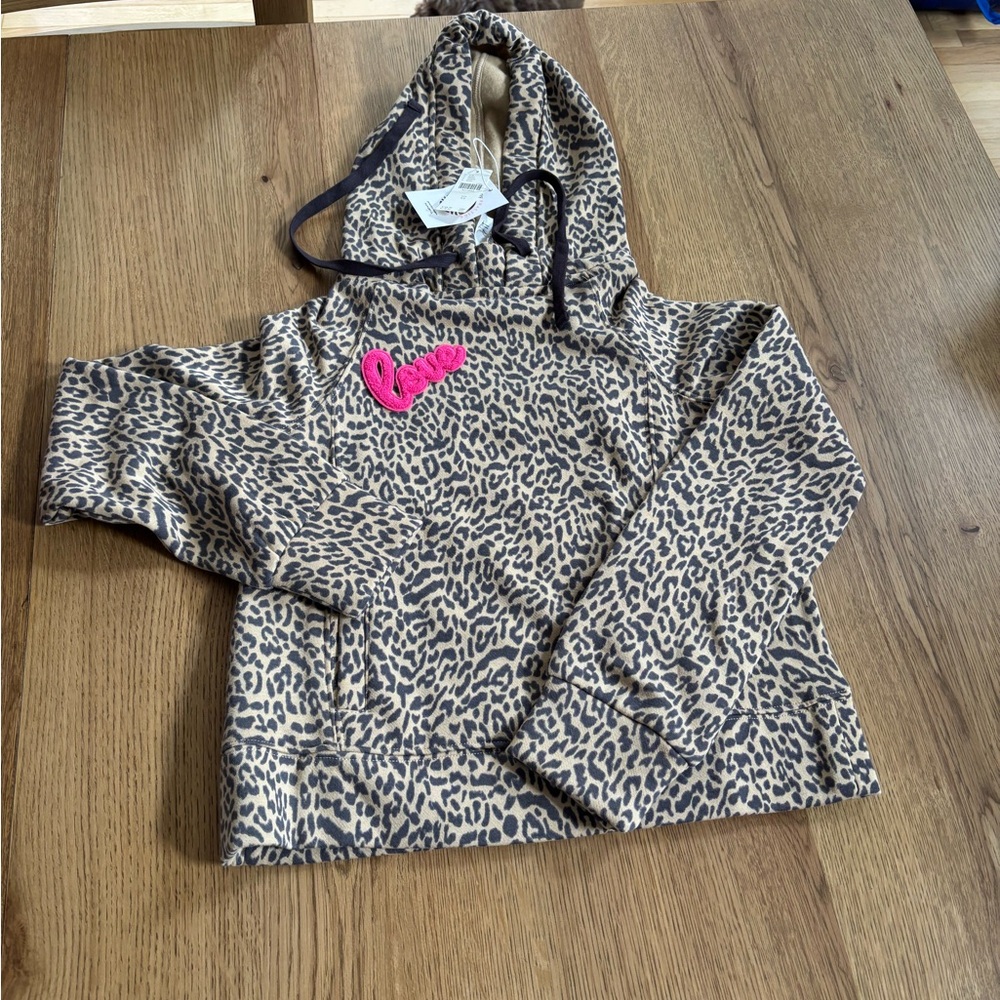Custom AnthroLeopard Print Hoodie with Pink “Love” Patch – Size Small – NWT